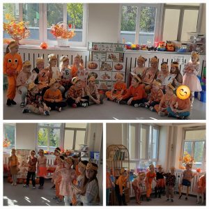 Dzieci uczestniczą w zabawach z okazji Dnia Dyni.