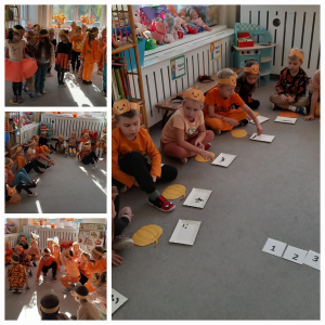 Dzieci uczestniczą w zabawach z okazji Dnia Dyni.