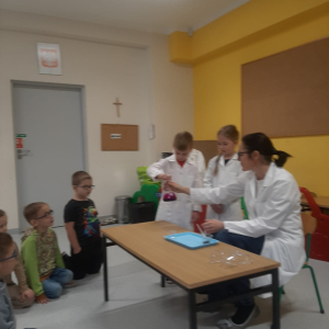 Dzieci uczestniczą w warsztatach naukowych.