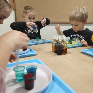 Dzieci uczestniczą w warsztatach naukowych.