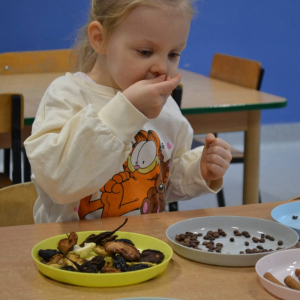 Dzieci realizują grudniowe zadanie innowacji pedagogicznej Sensoryczne Przygody Malucha.