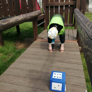 Przedszkolaki uczestniczą w zabawach sportowych.