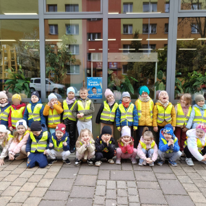Biedronki biorą udział w lekcji bibliotecznej.